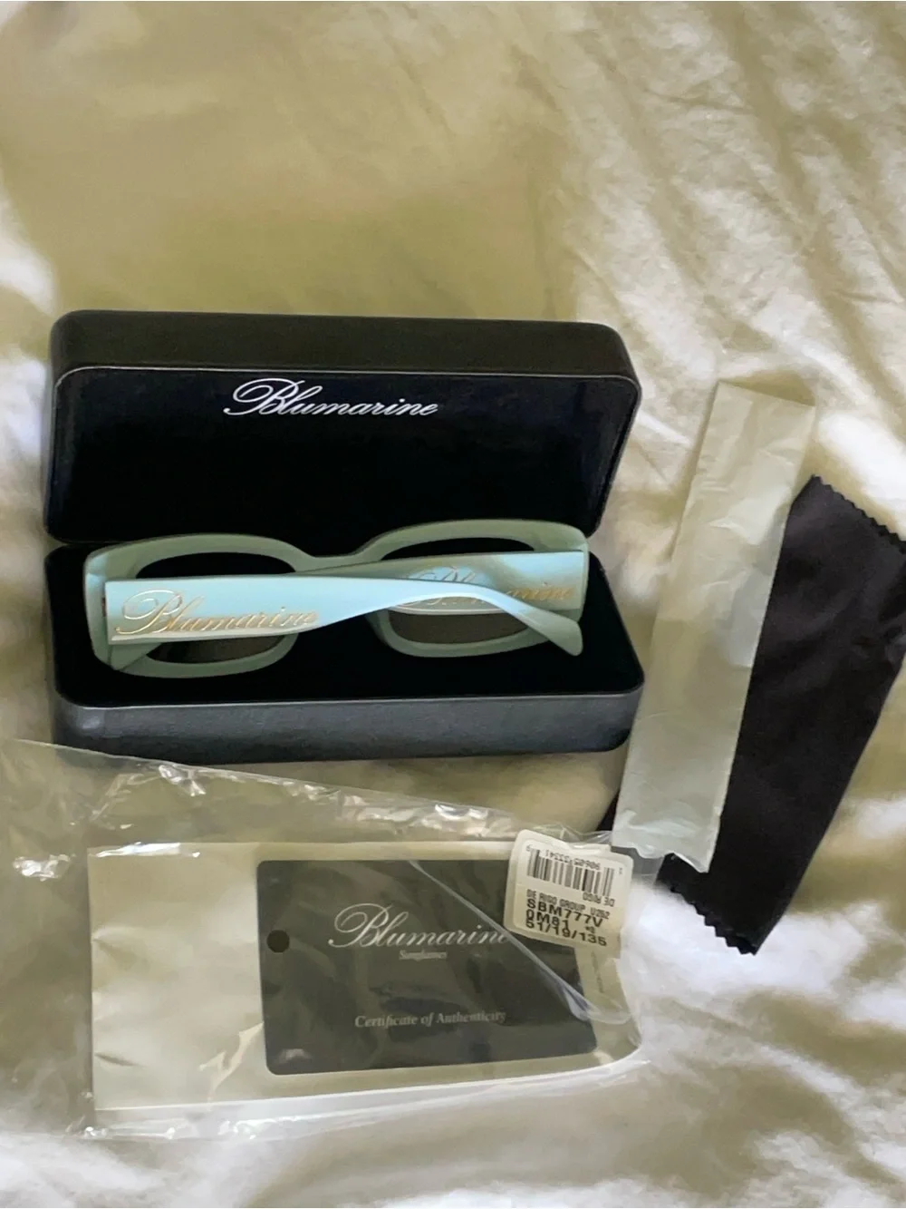 NWT Blumarine Light Blue Rectangular Sunglasses with Black Lenses